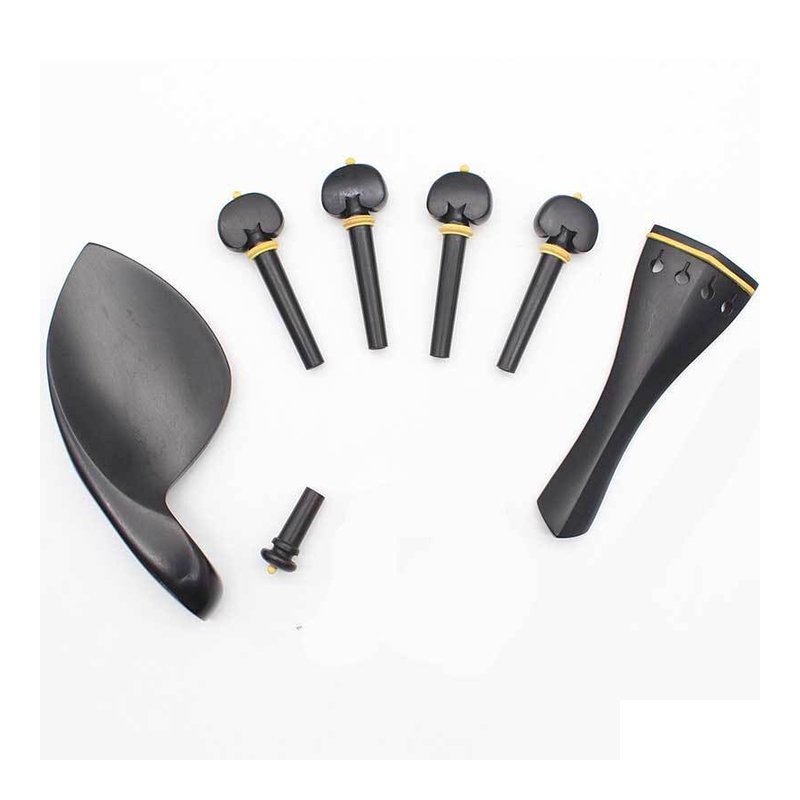 V-V88 小提琴高檔烏木配件組 鑲黃楊 含拉弦板 弦軸 腮托 尺寸4/4 一組 — 三峽配件 / 週邊