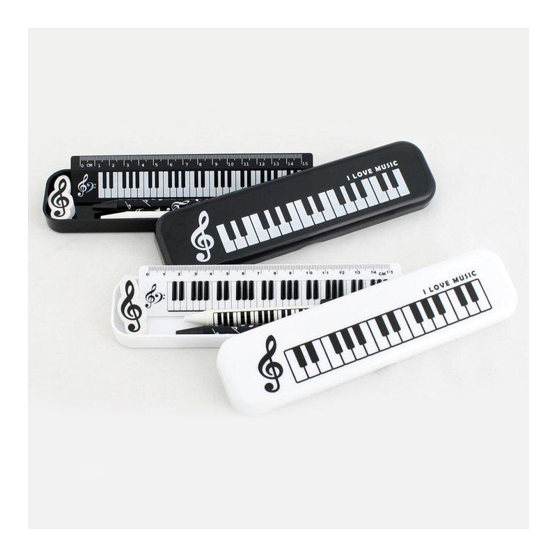 台製 LPB150M 鉛筆盒文具組．鍵盤？ 型 鉛筆盒文具組(尺+擦子+自動鉛筆) 黑色、白色 — 三峽配件 / 週邊