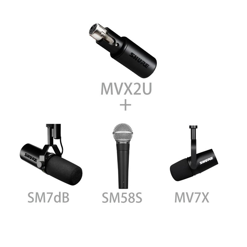 Shure Shure / MVX2U 專業 XLR 數位升級組合套裝 ( SM7dB / SM58S / MV7X ) — 三峽麥克風